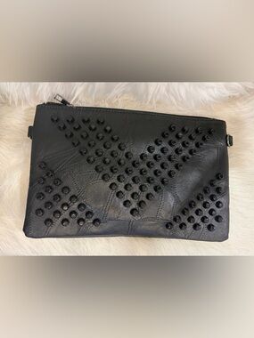 Black Studded Leather Clutch
